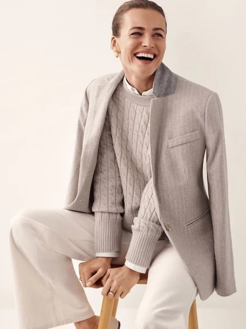 Ann Taylor The Hutton Blazer Brushed Stripe Light Taupe Heather size 10